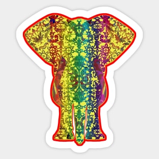 Rainbow Yellow Elephant On Red Sticker